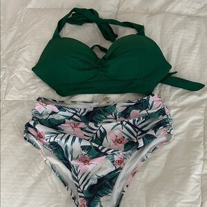 Cupshe Green and Floral Bikini Set